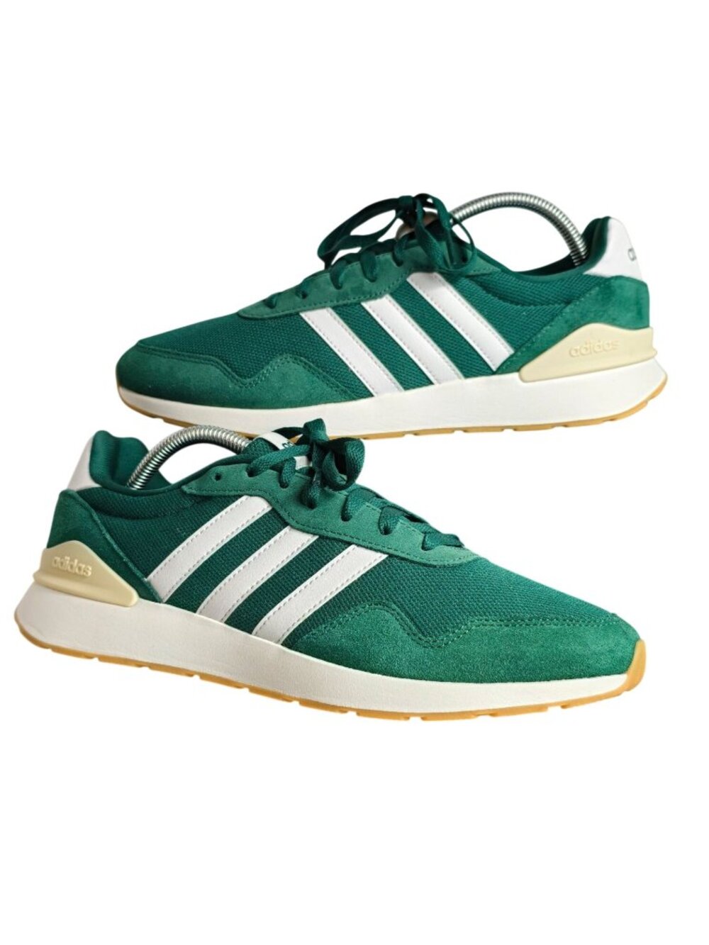 Adidas Mens 10 Run 60s 2.0 Sneakers Kelly Green Suede White Stripes Athletic Ret